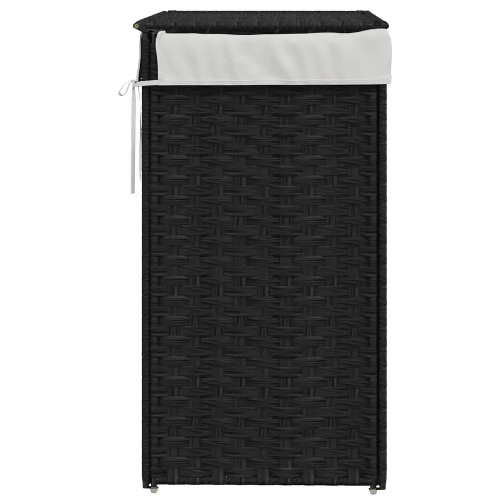 Laundry Basket with Lid Foldable Black Poly Rattan Storage Hamper Removable Inner Bag