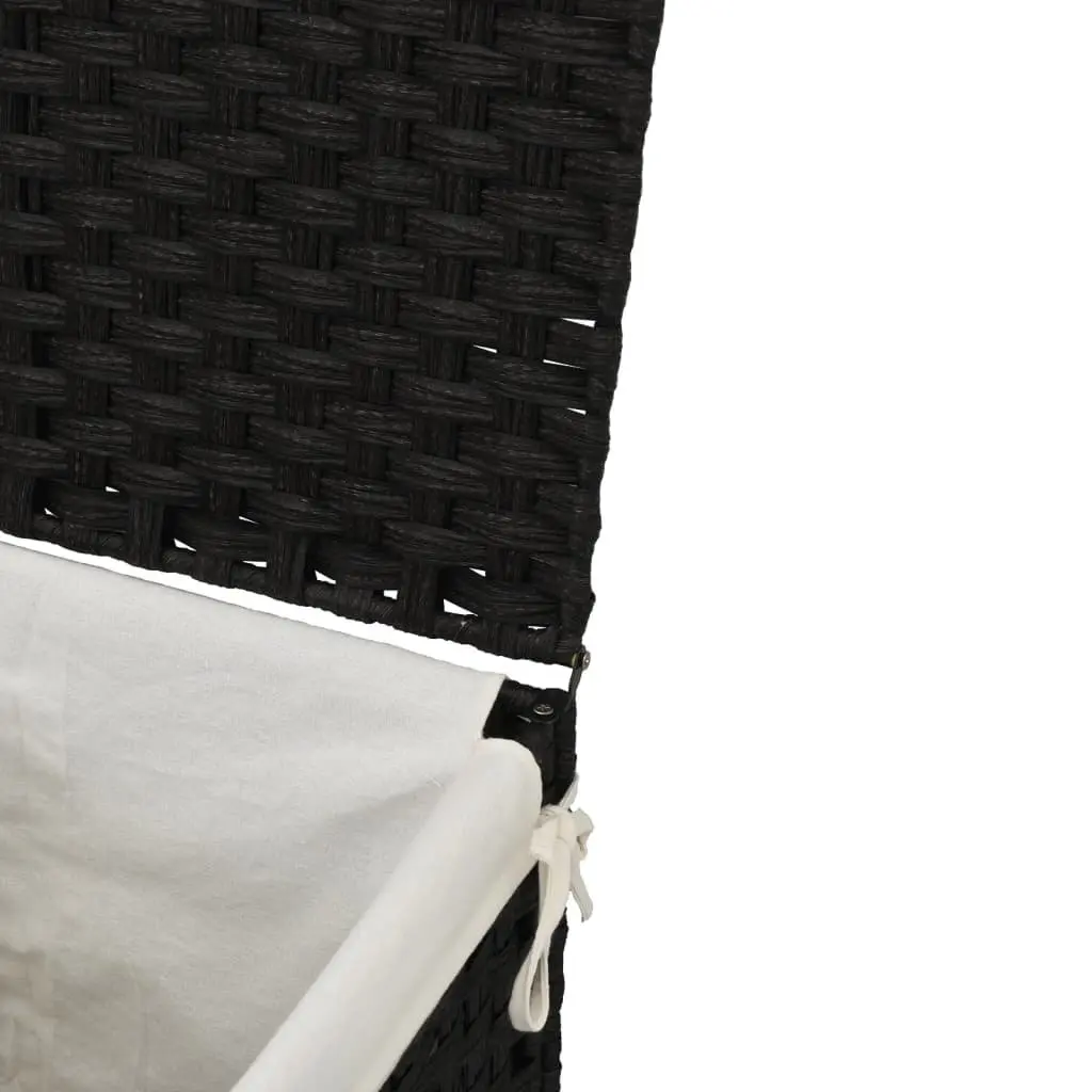 Laundry Basket with Lid Foldable Black Poly Rattan Storage Hamper Removable Inner Bag