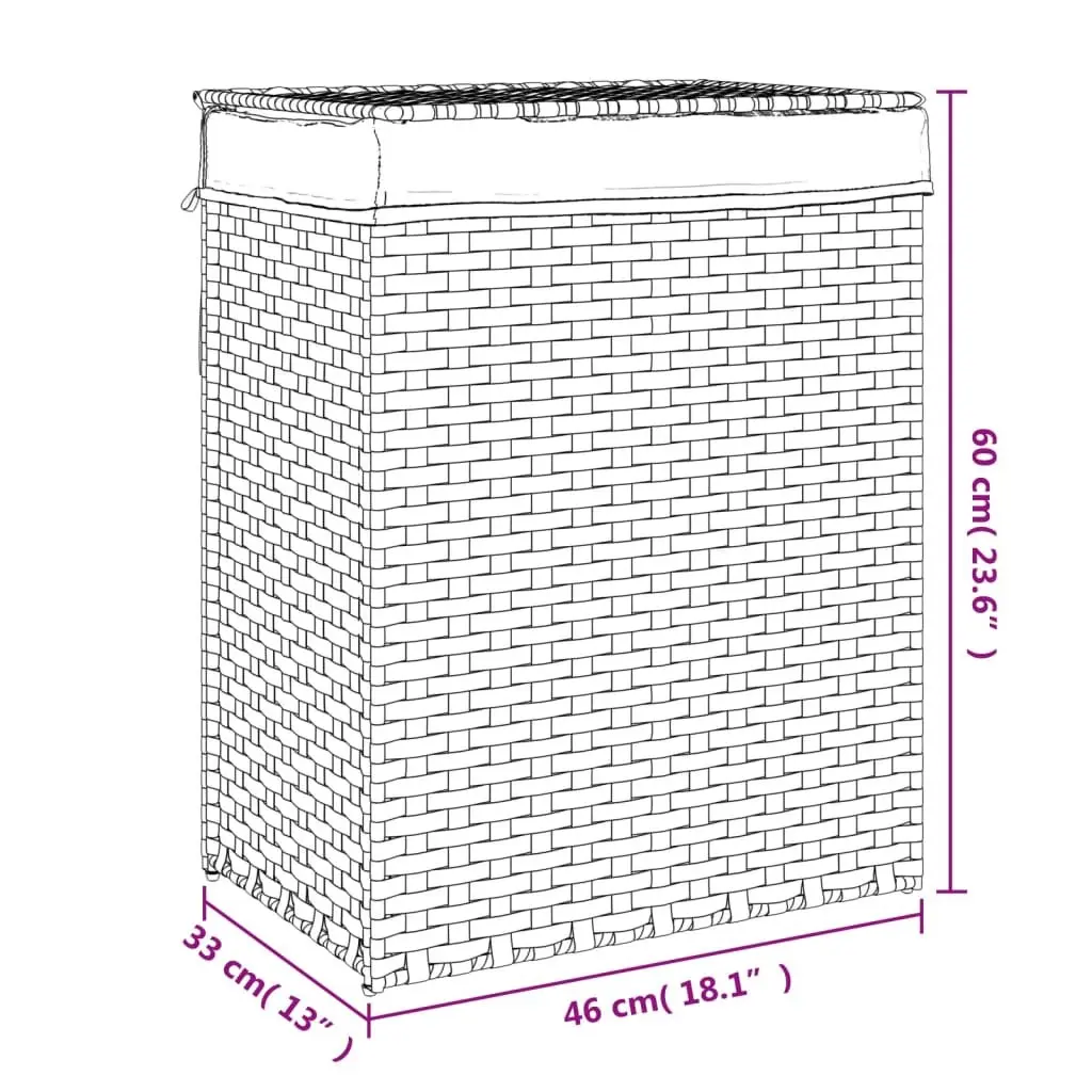 Laundry Basket with Lid Foldable Black Poly Rattan Storage Hamper Removable Inner Bag