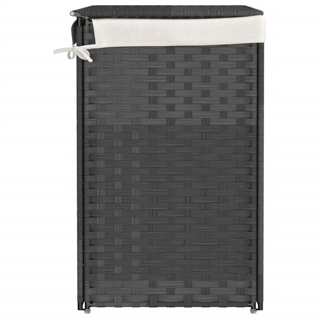 Laundry Basket with 2 Sections Grey 53x35x57 cm Poly Rattan Storage Bin with Lid