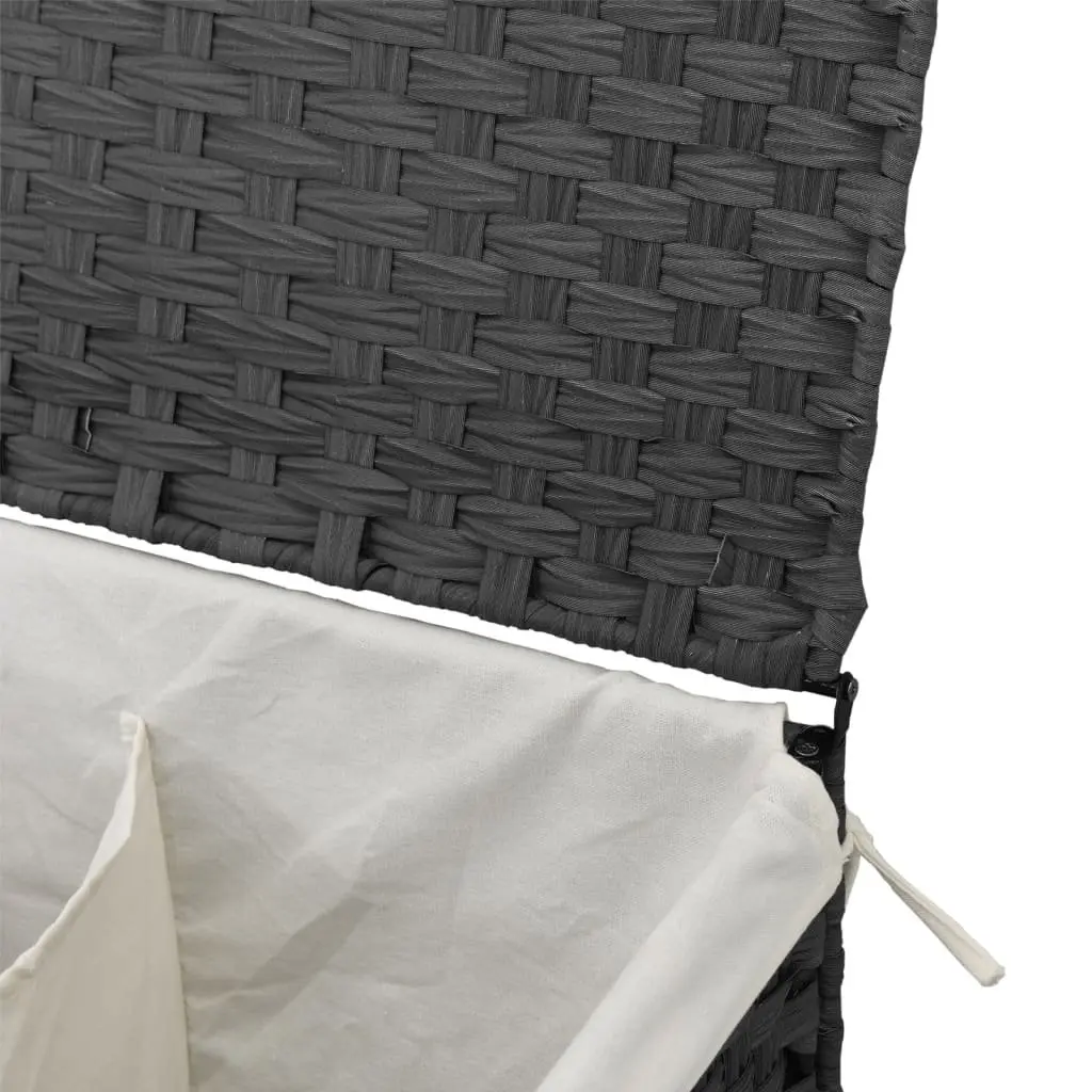 Laundry Basket with 2 Sections Grey 53x35x57 cm Poly Rattan Storage Bin with Lid