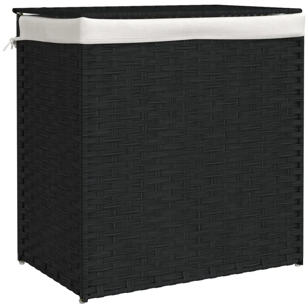 Laundry Basket with 2 Sections Foldable Poly Rattan Hamper Lid Removable Bag
