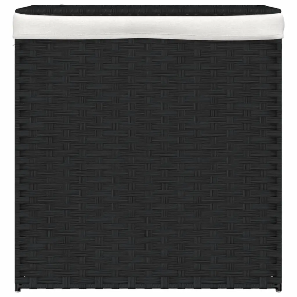 Laundry Basket with 2 Sections Foldable Poly Rattan Hamper Lid Removable Bag