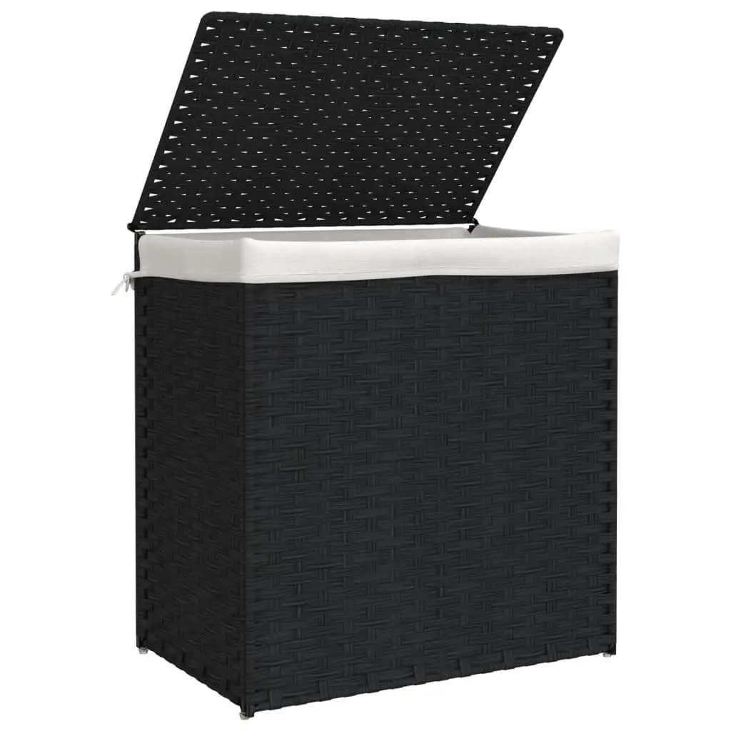 Laundry Basket with 2 Sections Foldable Poly Rattan Hamper Lid Removable Bag