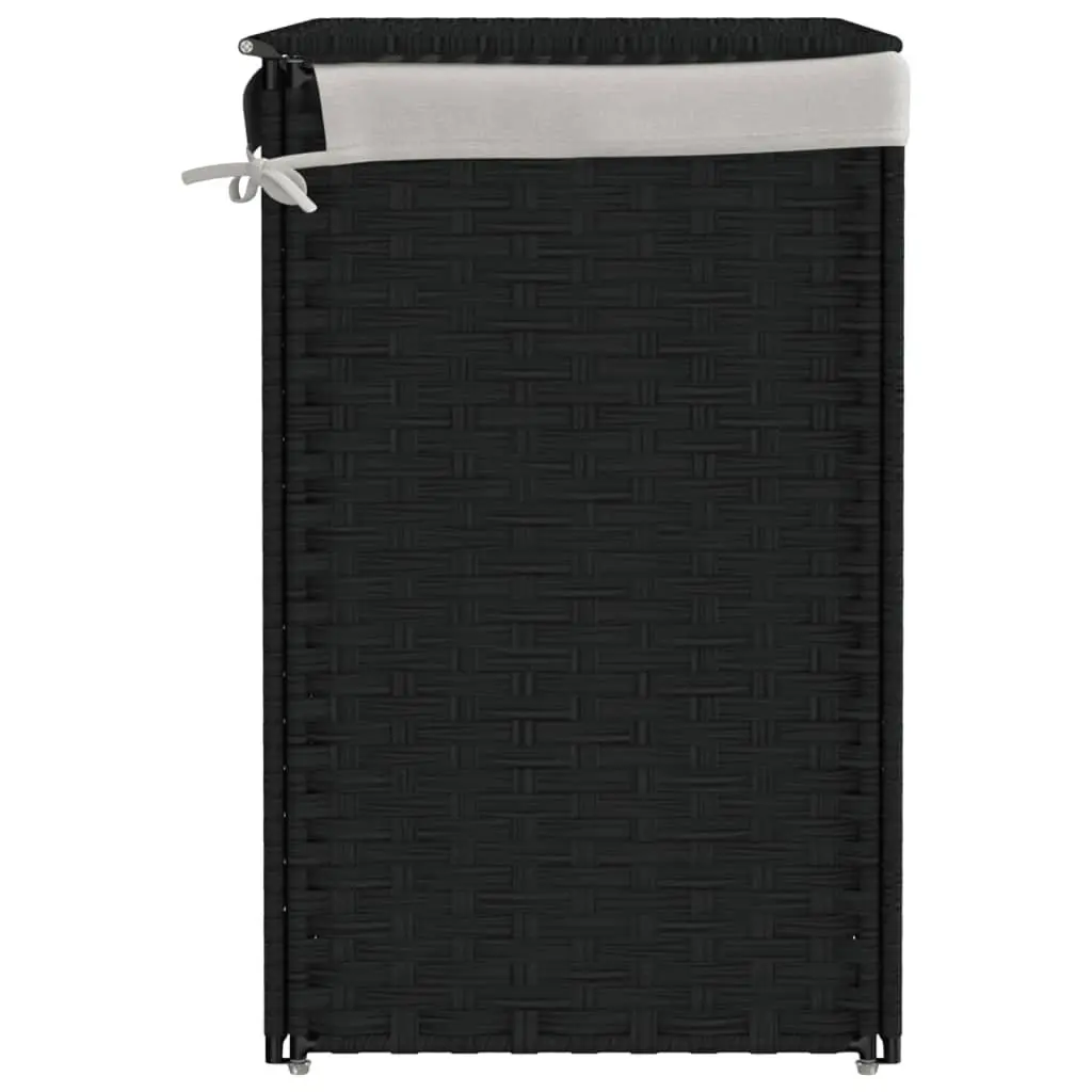 Laundry Basket with 2 Sections Foldable Poly Rattan Hamper Lid Removable Bag