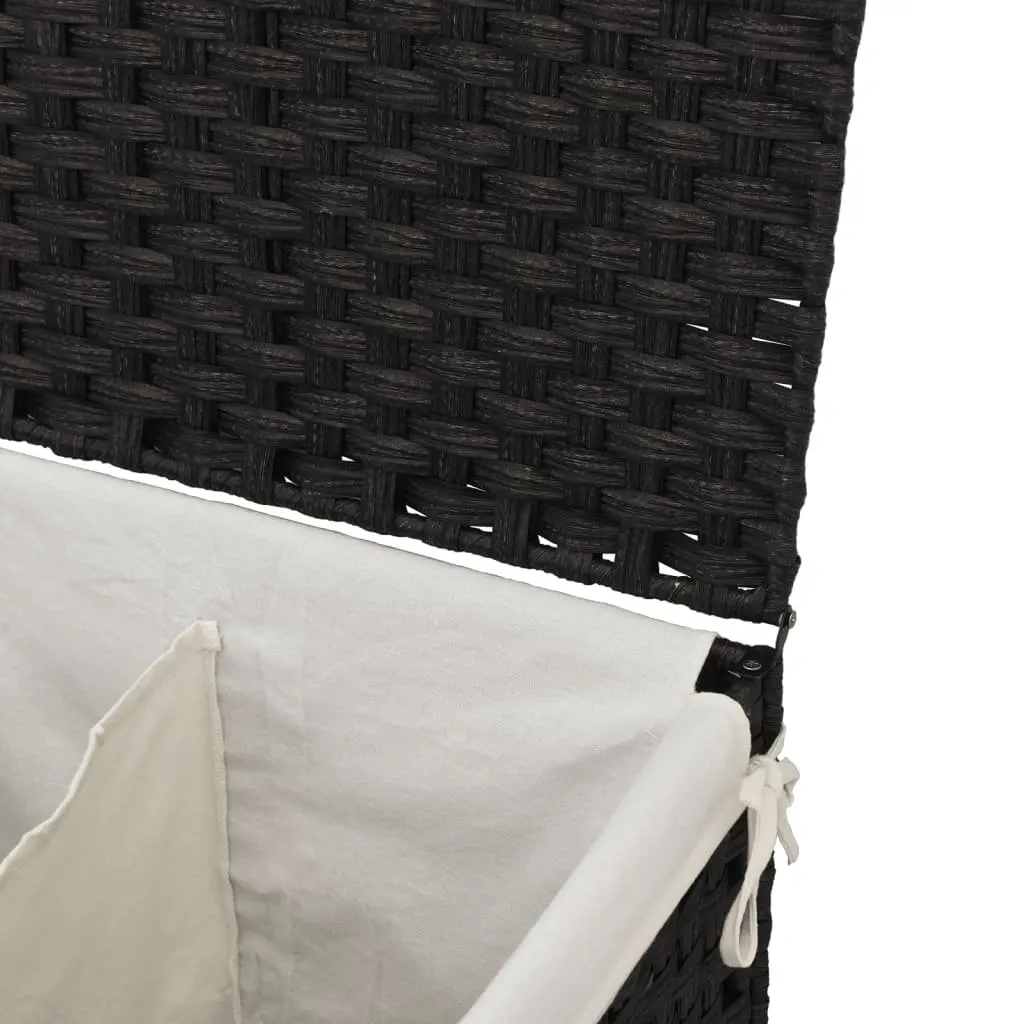 Laundry Basket with 2 Sections Foldable Poly Rattan Hamper Lid Removable Bag