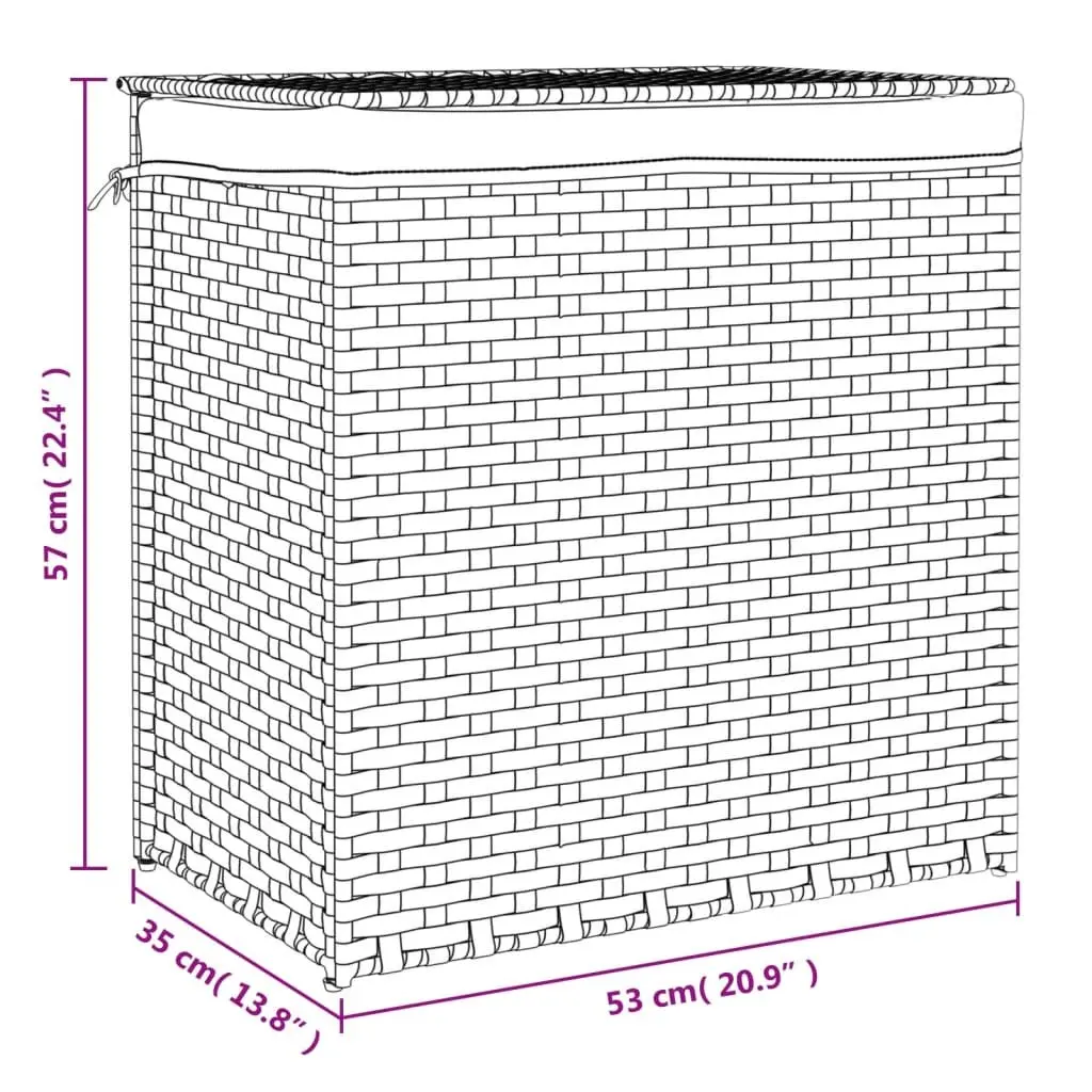 Laundry Basket with 2 Sections Foldable Poly Rattan Hamper Lid Removable Bag