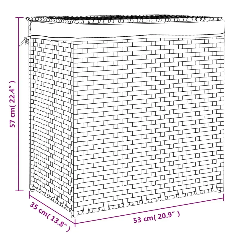 Laundry Basket with 2 Sections White 53x35x57cm Poly Rattan Foldable Hamper