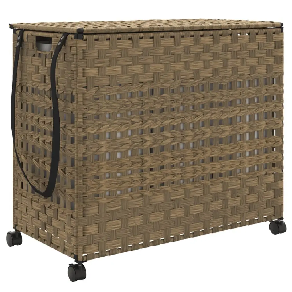 Laundry Basket with Wheels Hand-Woven Rattan 66x35x60cm Brown