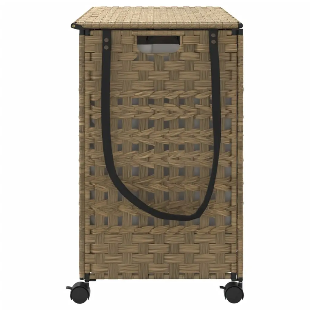 Laundry Basket with Wheels Hand-Woven Rattan 66x35x60cm Brown