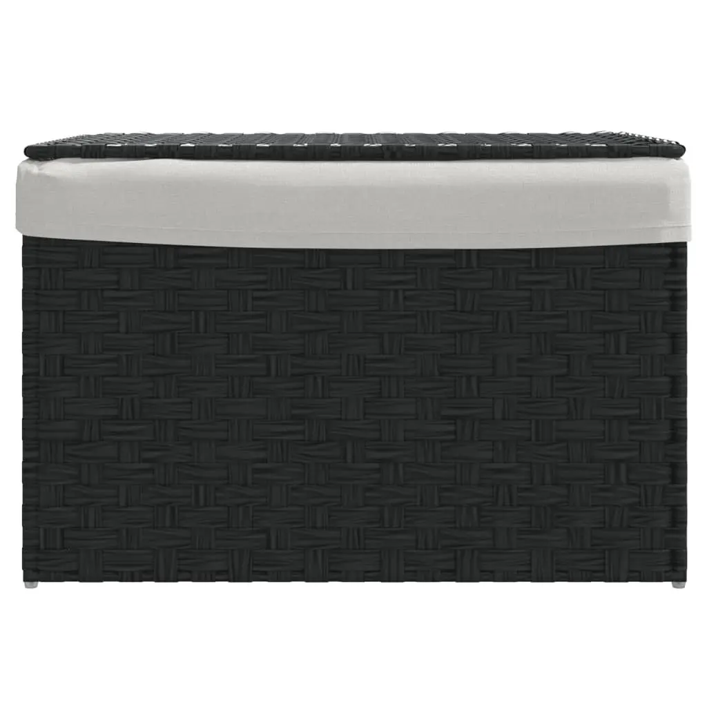 Laundry Basket with Lid Foldable Black Poly Rattan 55.5x35x34cm