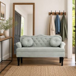 Bench with Cushions Light Grey Velvet Seating Elegant Home Office Furniture