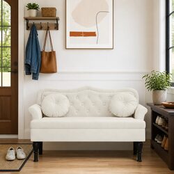 Bench with Cushions Cream Velvet Seat Backrest Armrests Elegant Home Furniture