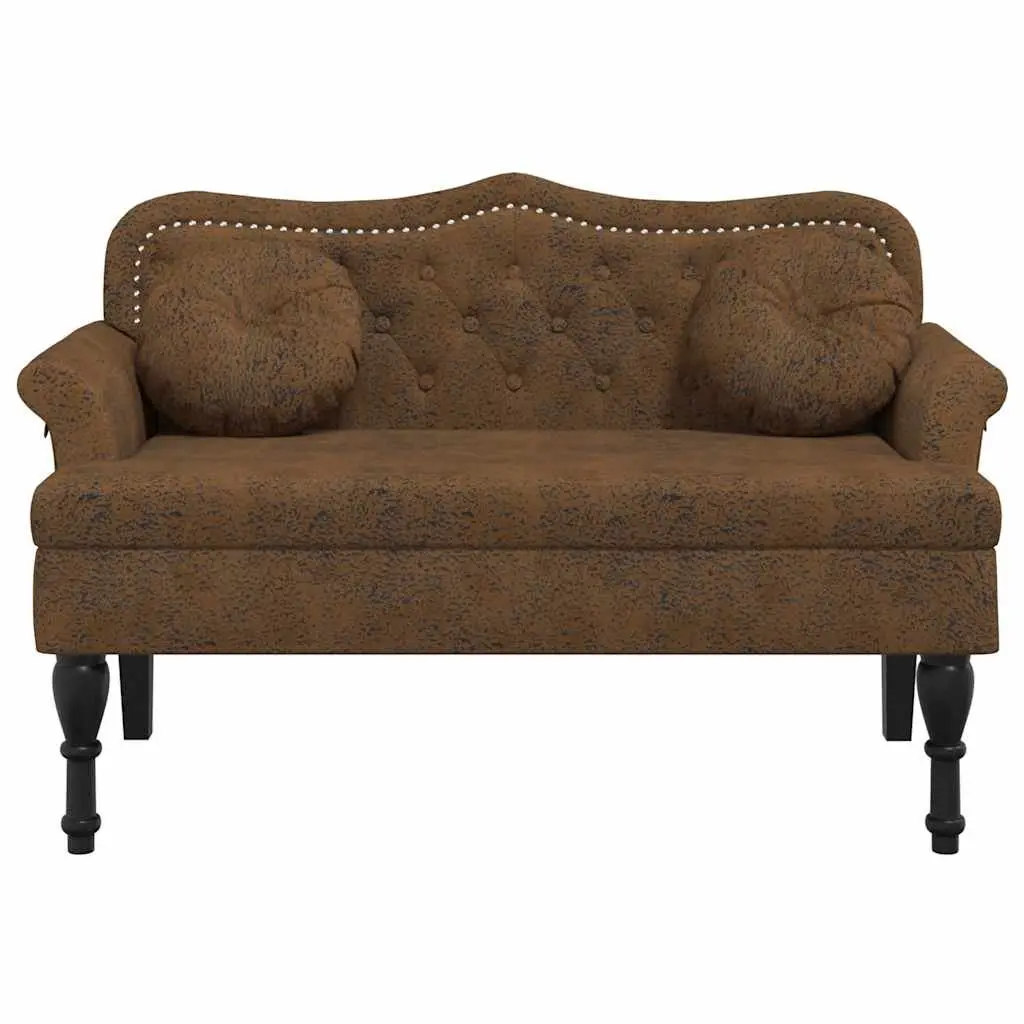 Bench Faux Suede Upholstered Seat Backrest Armrests Brown