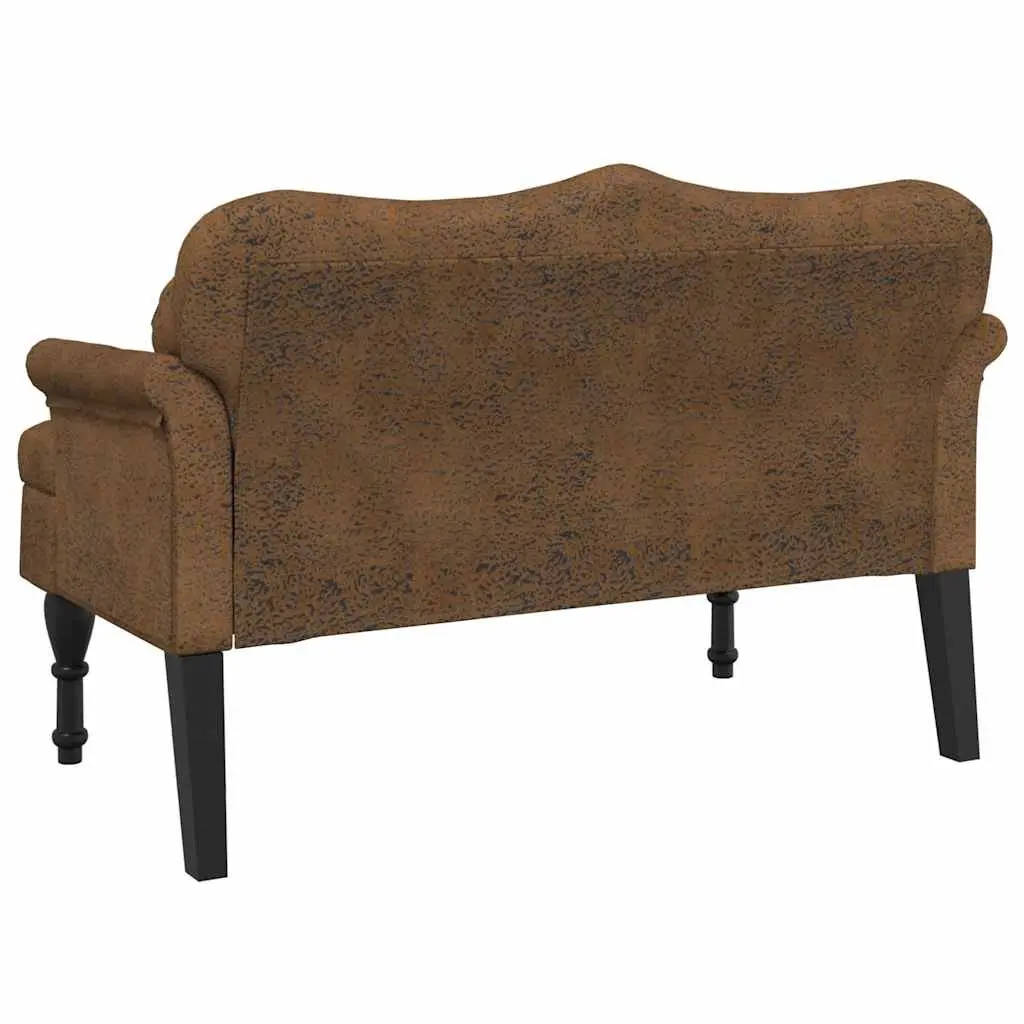Bench Faux Suede Upholstered Seat Backrest Armrests Brown