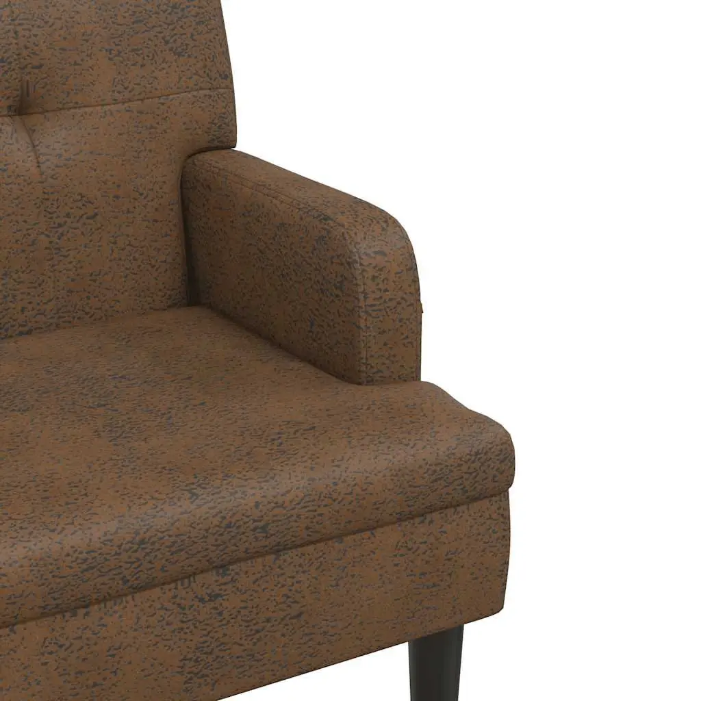 Bench with Backrest Padded Seat Brown Faux Suede Leather Armrests Wooden Feet