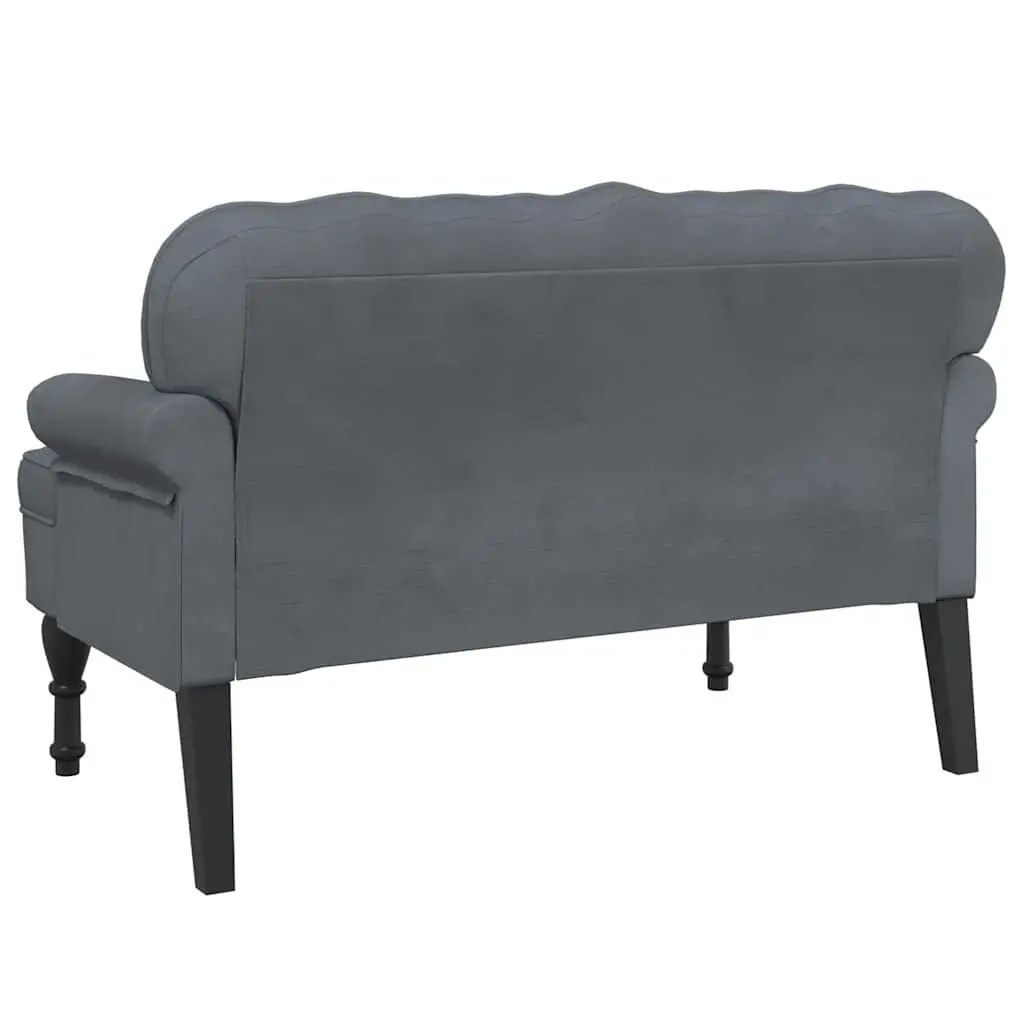 Velvet Bench with Backrest Grey Comfortable Padded Seating Elegant Wave Design