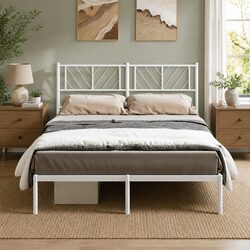 Metal Bed Frame with Headboard White 135x190 cm Bedroom Furniture Storage Space