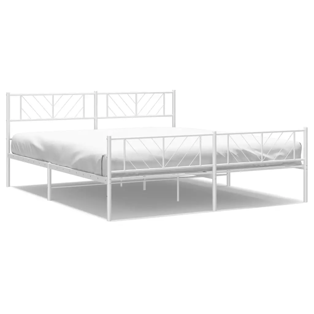Metal Bed Frame King 183x203cm Powder-coated Steel Slatted Base White