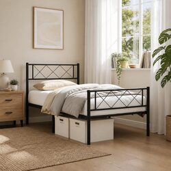 Metal Bed Frame King Single 107x203cm Black Footboard Steel Slatted Base
