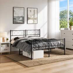 Metal Bed Frame 135x190cm Black Footboard Bedroom Furniture Slats Support