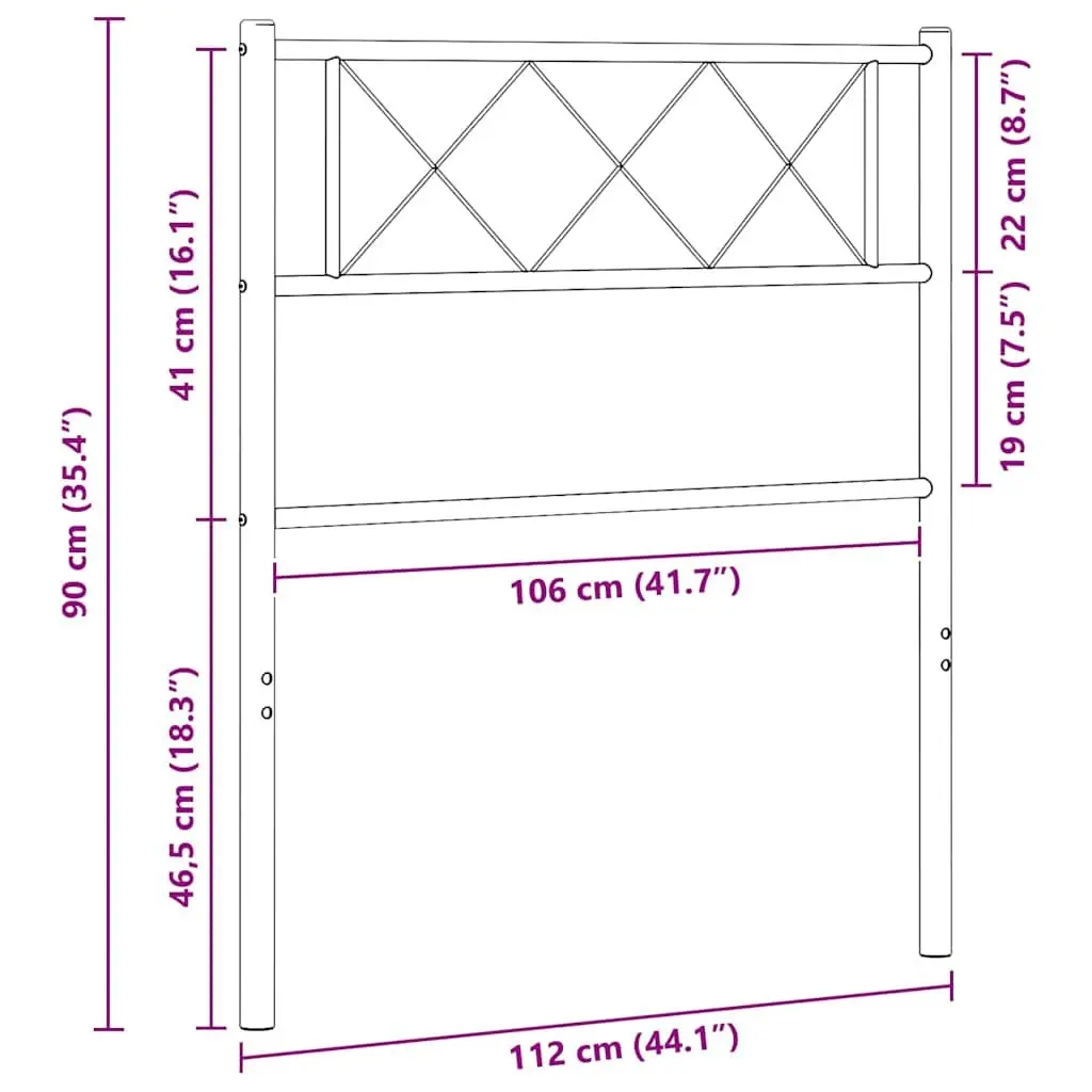 Metal Headboard Black 107cm Powder-Coated Steel Bed Frame Bedroom Furniture