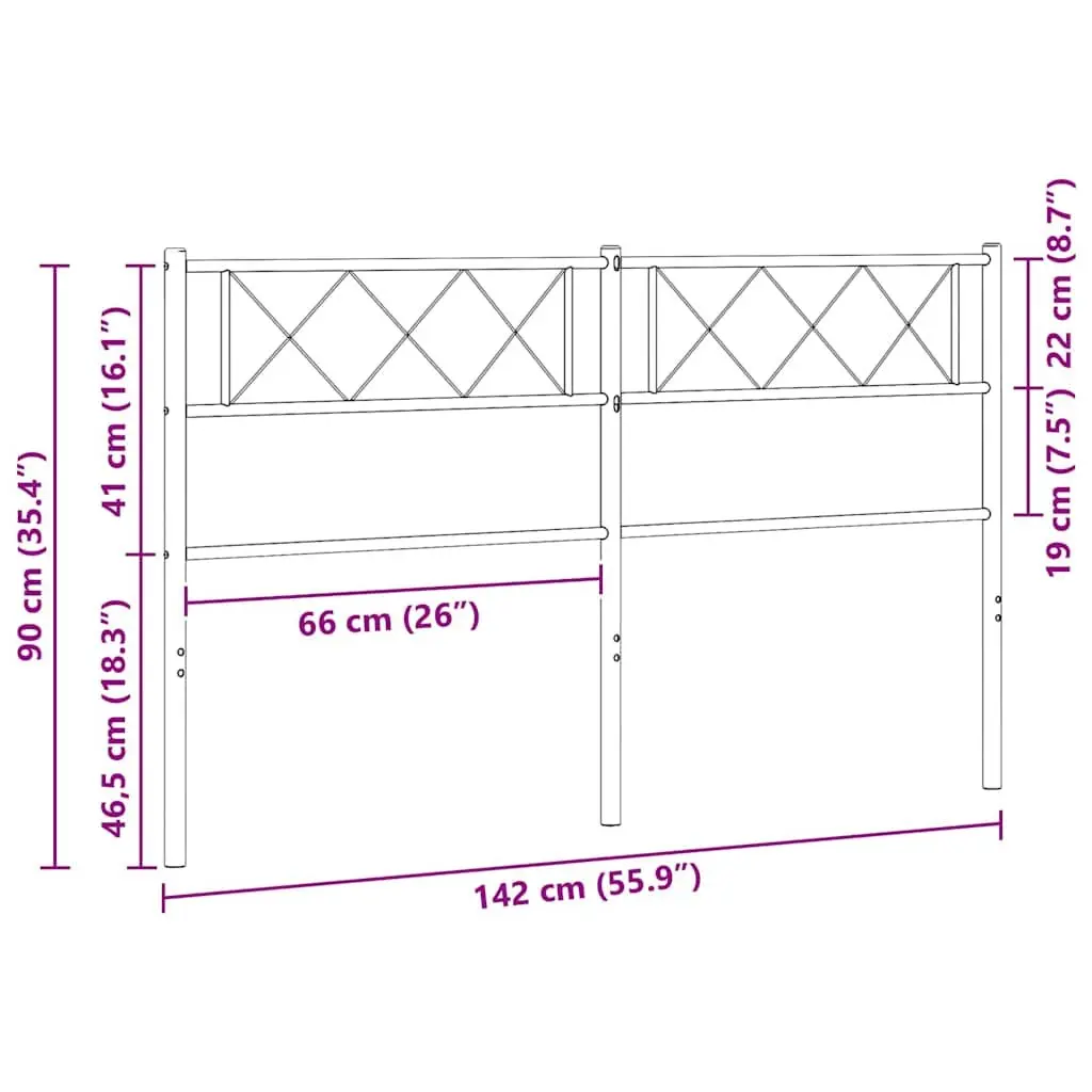 Metal Bed Headboard White 135cm Powder-Coated Steel Bedroom Bed Frame Replacement