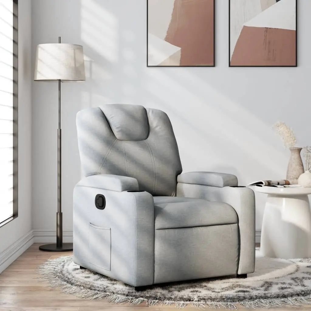 Recliner Chair Manual Reclining Grey Fabric Armchair with Cup Holders Side