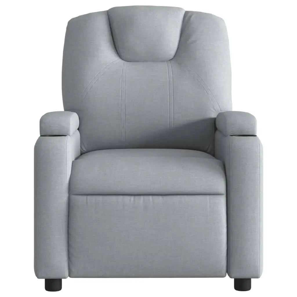 Recliner Chair Manual Reclining Grey Fabric Armchair with Cup Holders Side