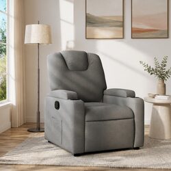 Recliner Chair Grey Fabric Manual Recline Armchair Footrest Cup Holders