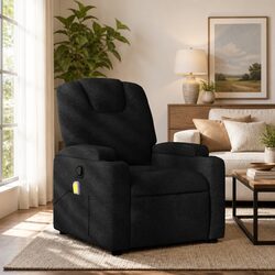 Massage Recliner Chair Black Fabric Manual Recline Vibration 6 Points Armchair