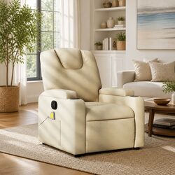 Massage Recliner Chair Cream Fabric Manual Recline Vibration Armchair Lounger