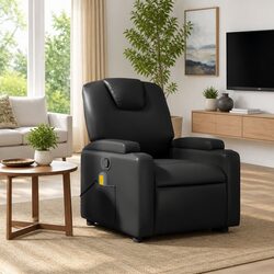 Massage Recliner Chair Manual Reclining Armchair Vibration Black Faux Leather