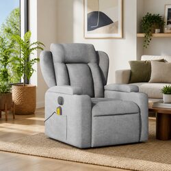 Massage Recliner Chair Grey Fabric Manual Reclining Armchair Vibration Footrest