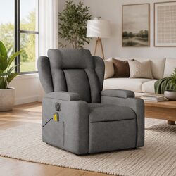 Massage Recliner Chair Grey Fabric Manual Recline Vibration 6 Points Armchair