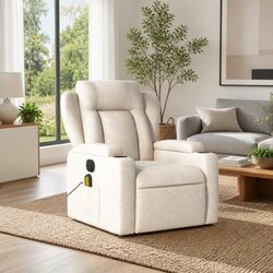 Massage Recliner Chair Cream Fabric Manual Reclining Armchair with Vibration