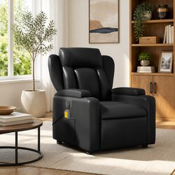 Massage Recliner Chair Black Faux Leather Manual Recline Vibration Armchair