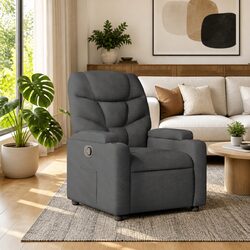 Recliner Chair Manual Recline Armchair Lounge Seat Cup Holders Side Pocket Grey