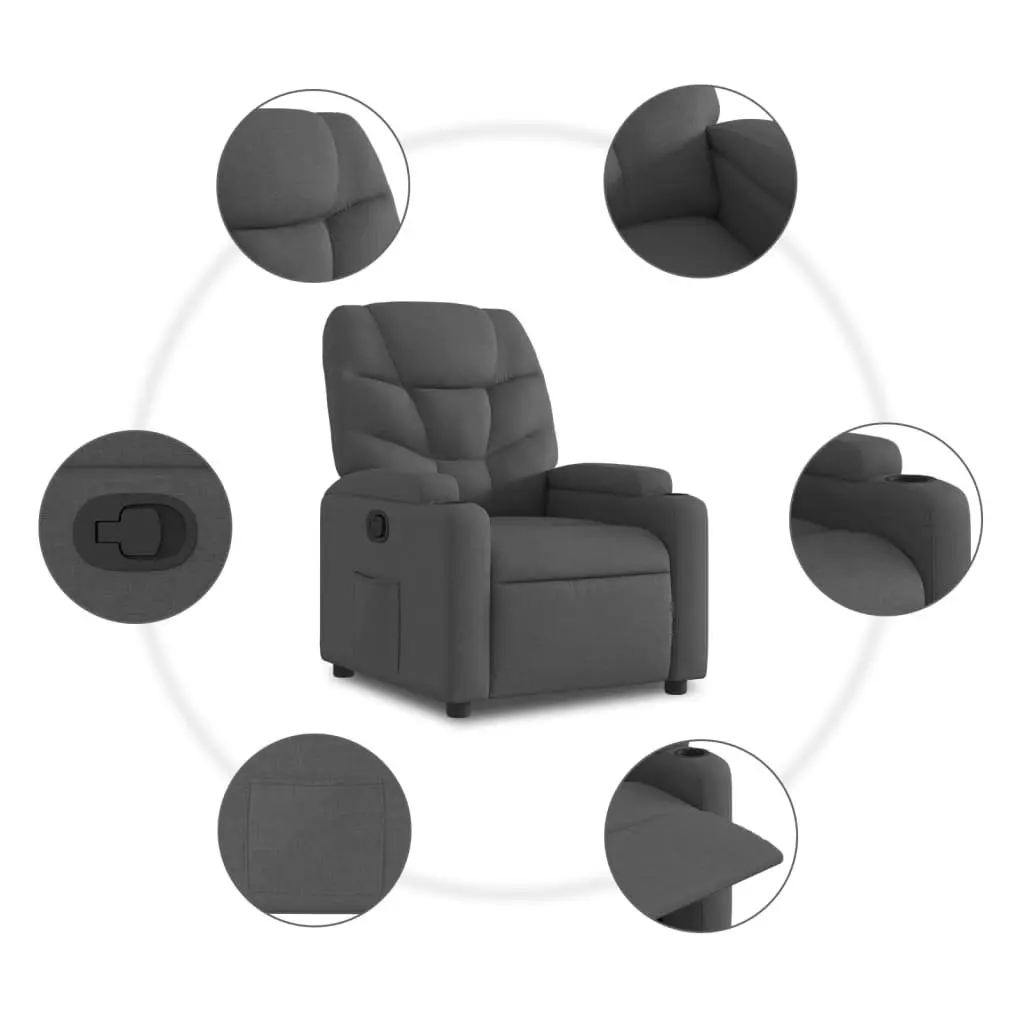 Recliner Chair Manual Recline Armchair Lounge Seat Cup Holders Side Pocket Grey