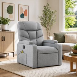 Massage Recliner Chair Light Grey Fabric Manual Reclining Armchair with 6