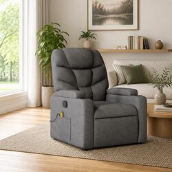 Massage Recliner Chair Grey Fabric Manual Recline Vibration Armchair Lounger