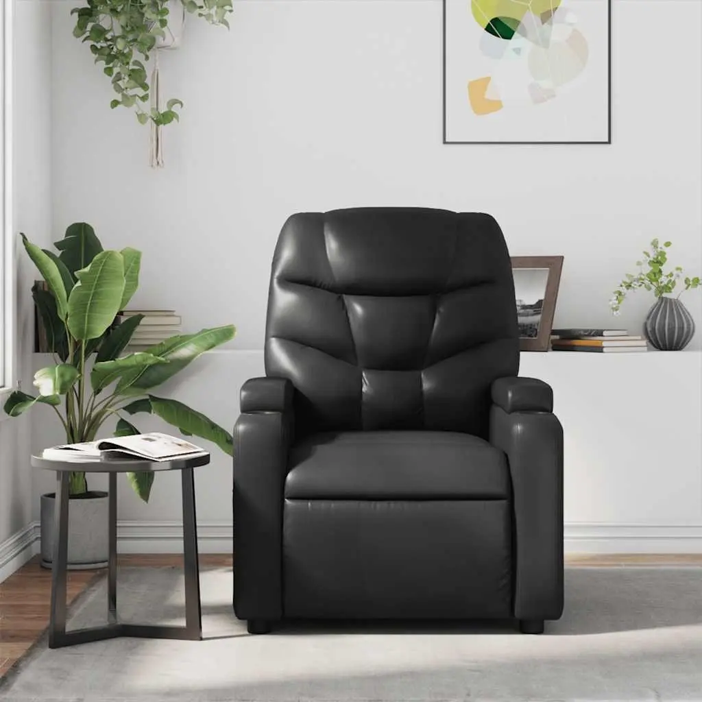 Massage Recliner Chair Manual Recline Vibration 6 Points Black Faux Leather