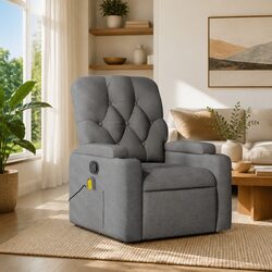 Massage Recliner Chair Grey Fabric Manual Recline Vibration Armchair Lounge