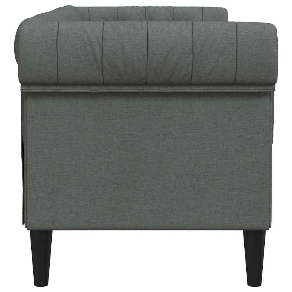 2-Seater Chesterfield Sofa Grey Fabric Rolled Arms Deep Backrest
