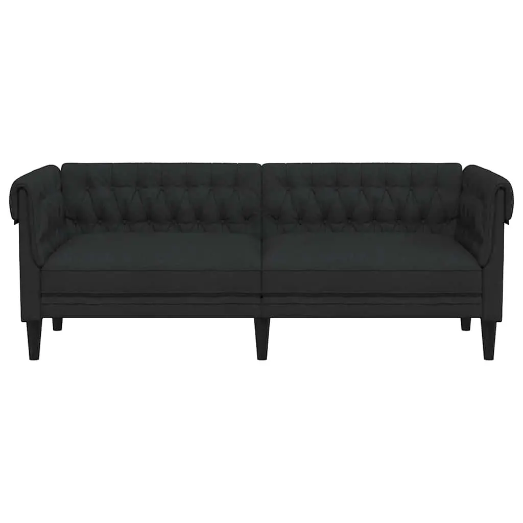 3-Seater Chesterfield Sofa Black Fabric Rolled Arm Deep Backrest Living Room