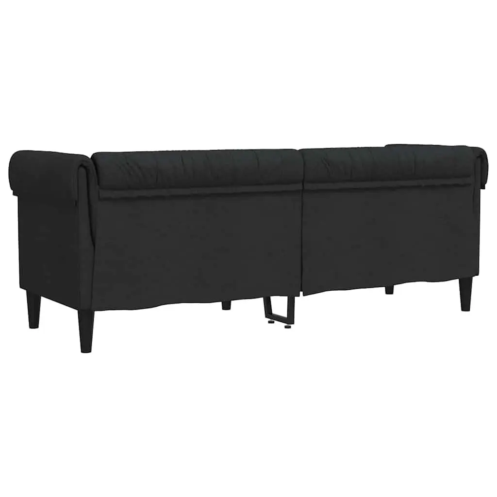 3-Seater Chesterfield Sofa Black Fabric Rolled Arm Deep Backrest Living Room