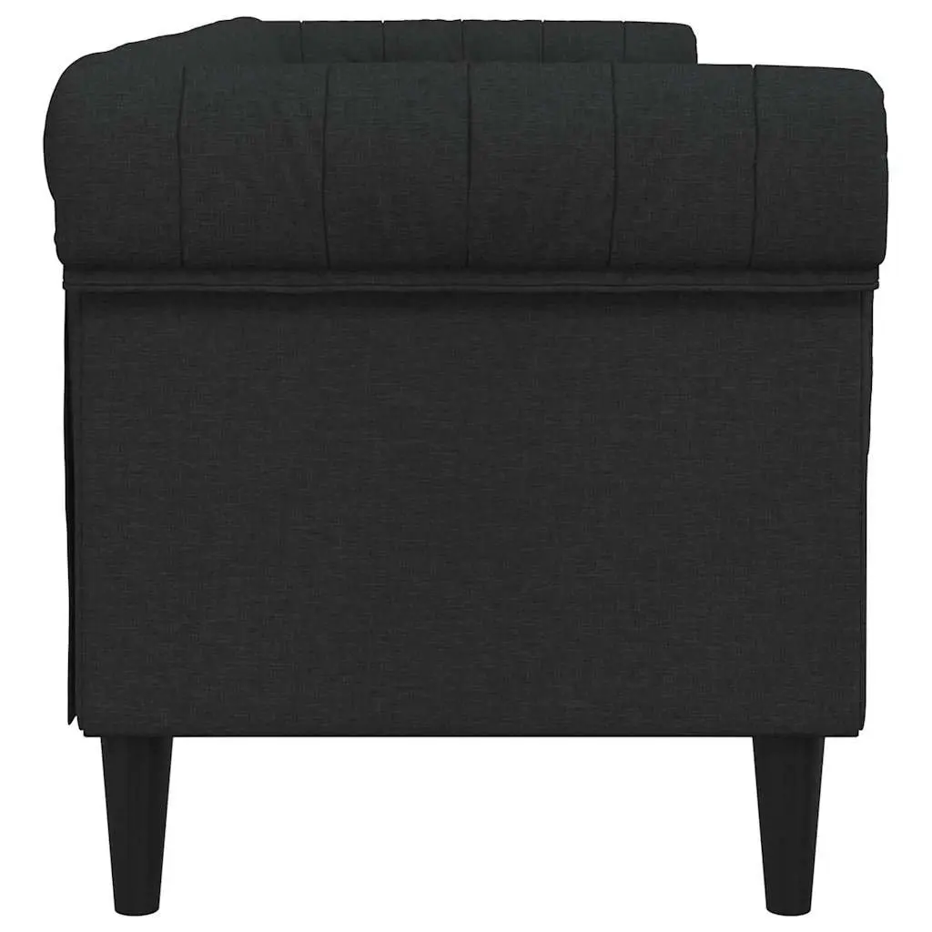 3-Seater Chesterfield Sofa Black Fabric Rolled Arm Deep Backrest Living Room