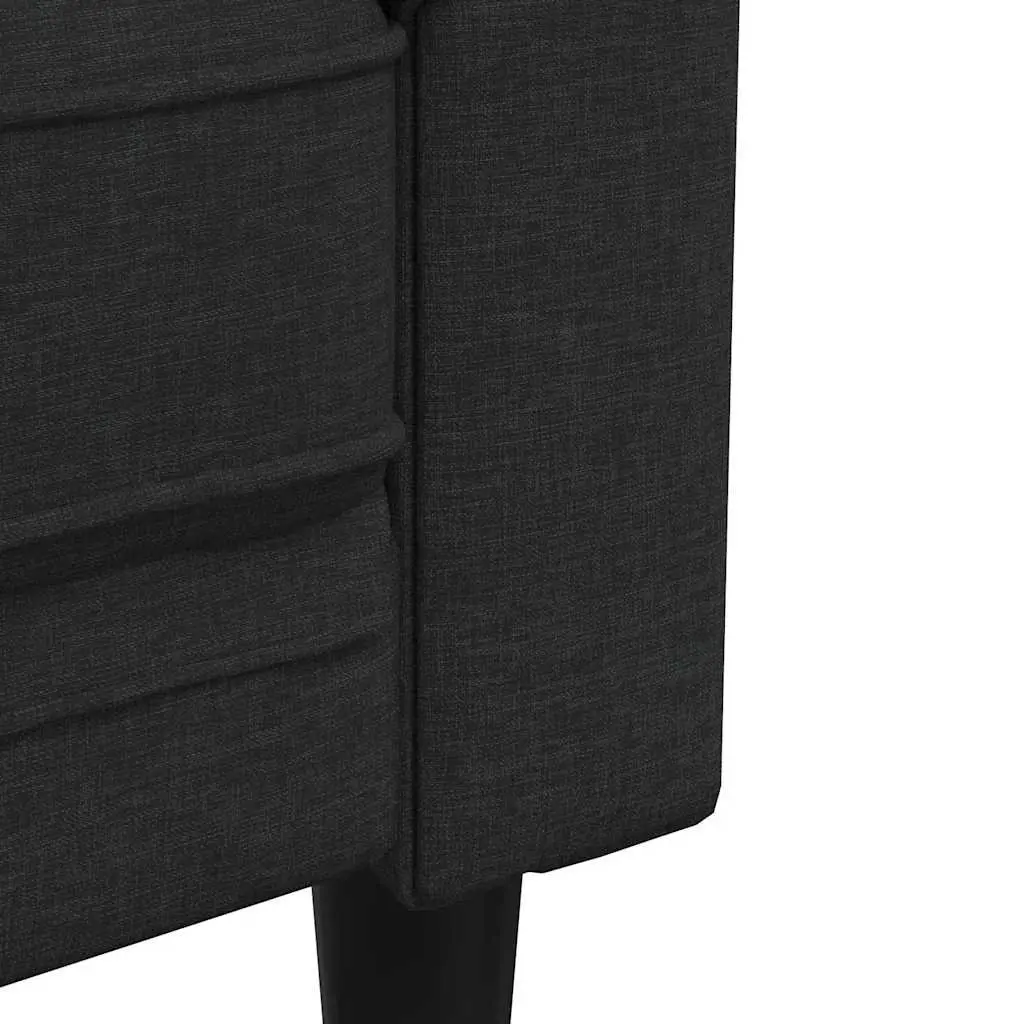 3-Seater Chesterfield Sofa Black Fabric Rolled Arm Deep Backrest Living Room