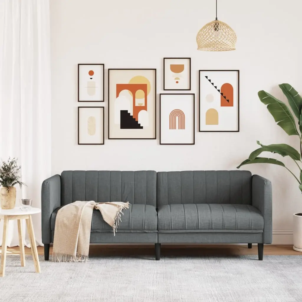 3-Seater Sofa Grey Fabric Living Room Couch Modern Design Comfortable Seating