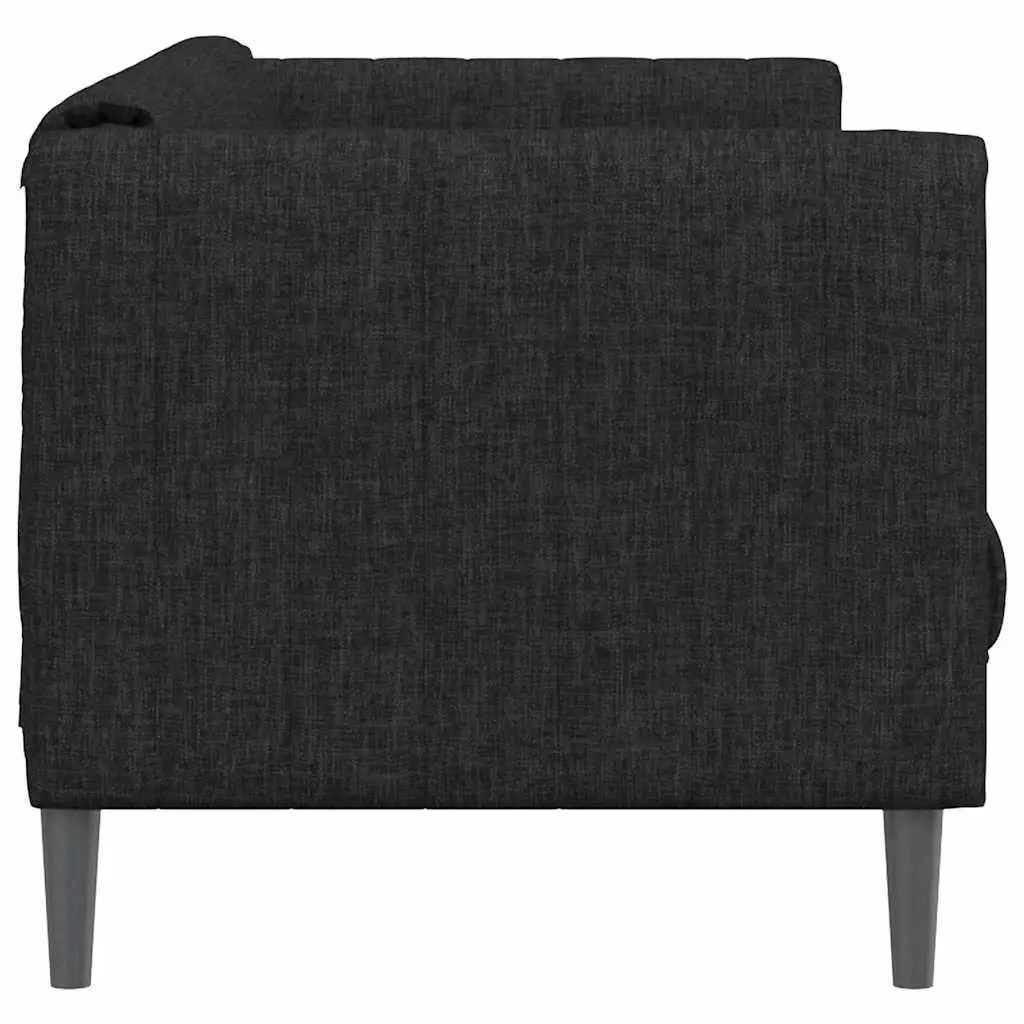 3-Seater Sofa Black Fabric Living Room Couch Comfortable Padded Armrests